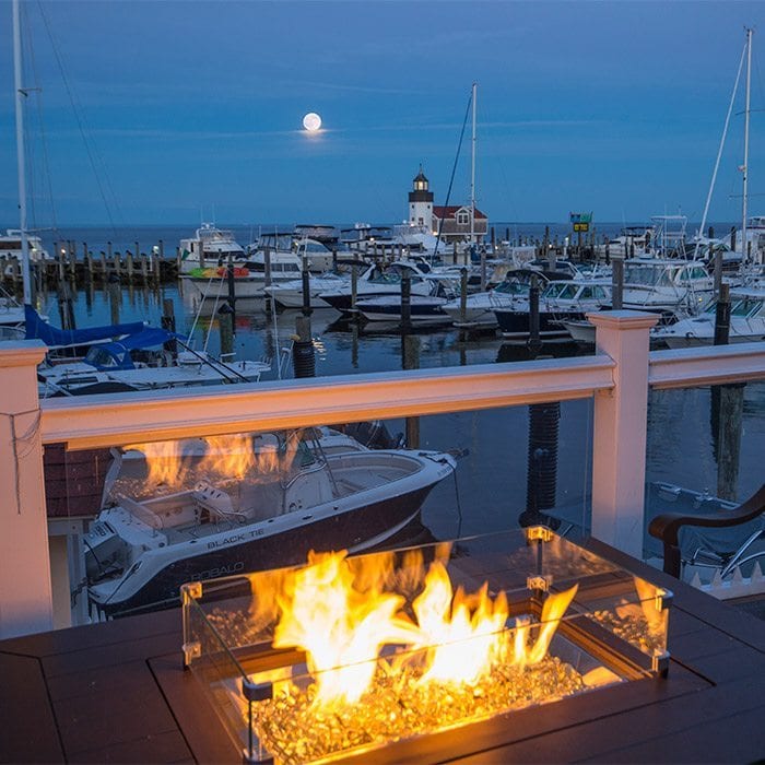 Marina-Bar-4 Fire Pit at the Marina Bar At Nighttime With Full Moon