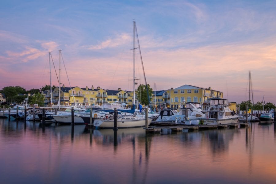 Marina and hotel at sunrise.