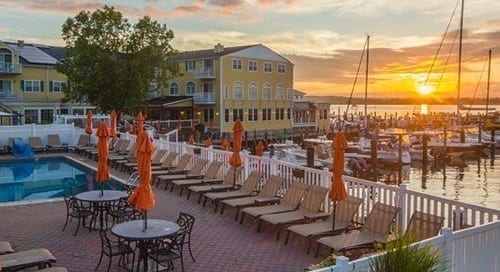 Pool & Saybrook Point Resort & Marina During Sunrise